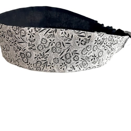 Bandeau cheveux femme fleurs noir et blanc