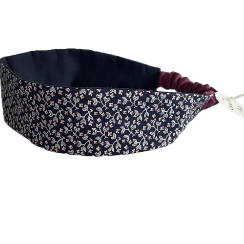 Bandeau cheveux femme fleurs bleu marine et blanc