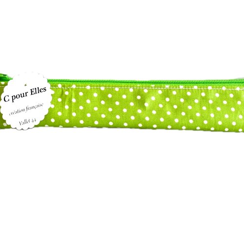 Trousse brosse à dents à pois vert et blanc