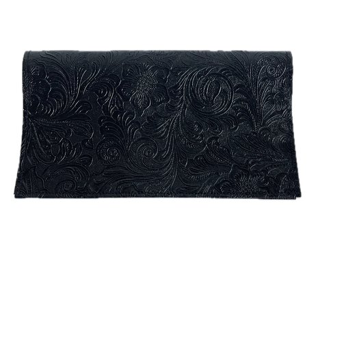 Porte chéquier en simili cuir noir fleurs noires
