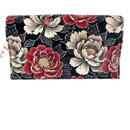 Porte chéquier en simili cuir fleurs multicolores