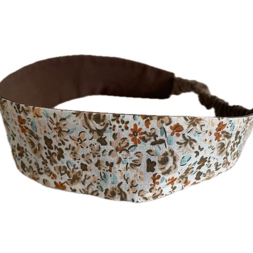 Bandeau cheveux femme fleurs marron et bleu