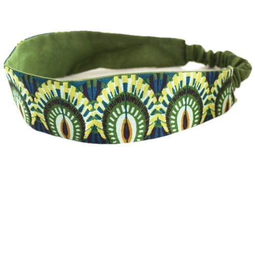 Bandeau cheveux femme plumes vert