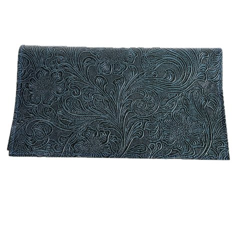Porte chéquier en simili cuir noir fleurs bleues et noires
