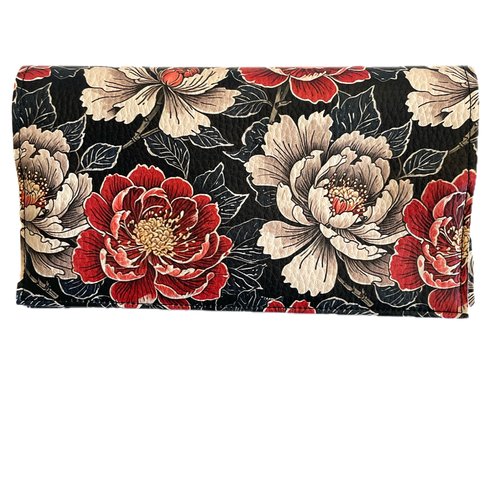 Porte chéquier en simili cuir fleurs multicolores