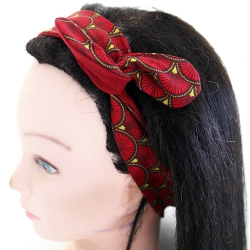 Bandeau cheveux rigide éventails rouge