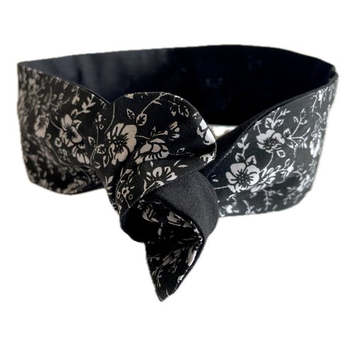Bandeau rigide large à fleurs noir et blanc