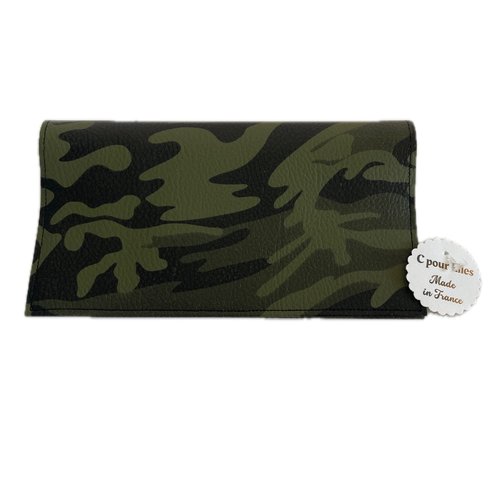 Porte chéquier homme ou femme simili cuir militaire kaki