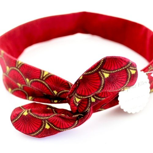 Bandeau cheveux rigide éventails rouge