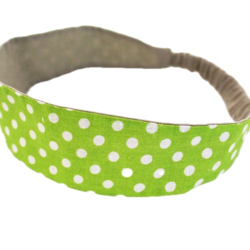 Bandeau cheveux enfant pois anis et blanc