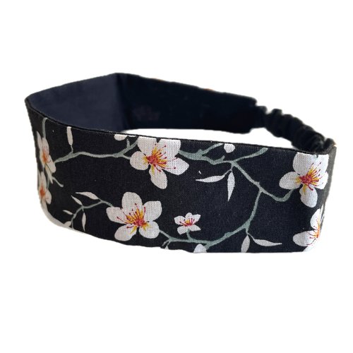 Bandeau cheveux femme fleurs noir et blanc
