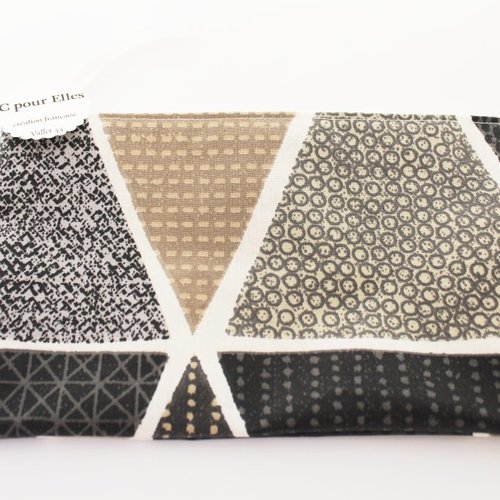 Trousse toile enduite graphique taupe et beige