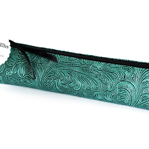 Trousse pour brosse à dents et dentifrice simili verte et noire