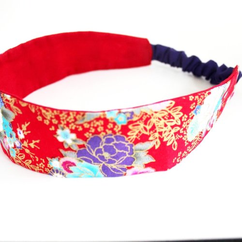 Bandeau cheveux femme fleurs rouge et doré