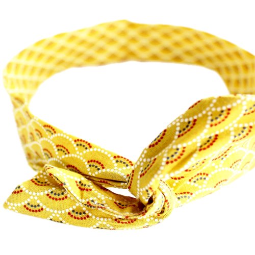 Bandeau cheveux rigide éventails  jaune