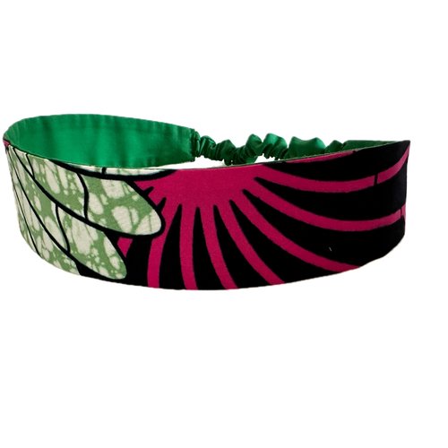 Bandeau cheveux femme wax vert, marine et rose