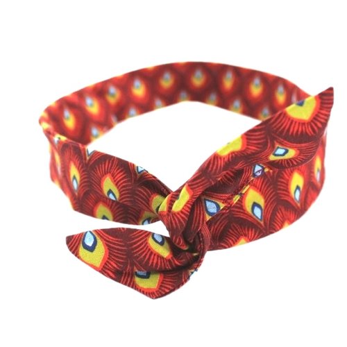Bandeau rigide femme plumes rouge et jaune