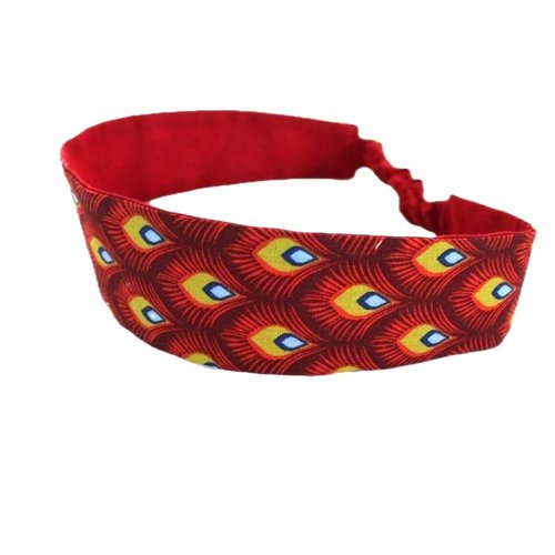 Bandeau cheveux femme plumes rouge et jaune