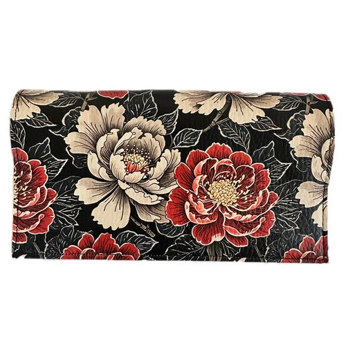 Porte chéquier en simili cuir fleurs multicolores