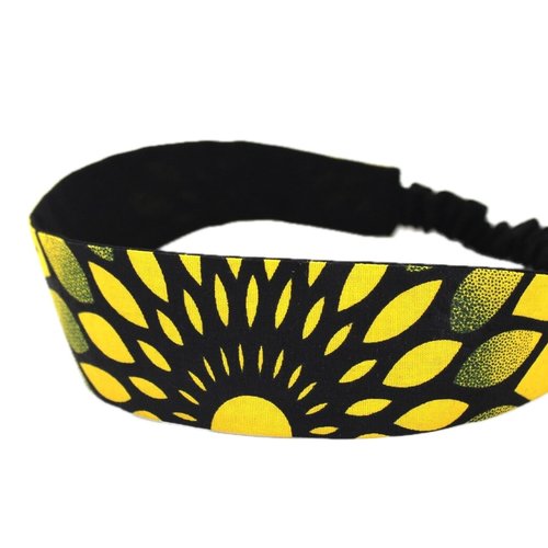 Bandeau cheveux femme africain wax jaune et noir