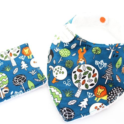 Bavoir bandana jungle +  lingette assortie