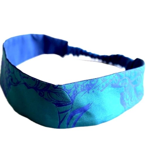 Bandeau cheveux femme taffetas bleu et turquoise