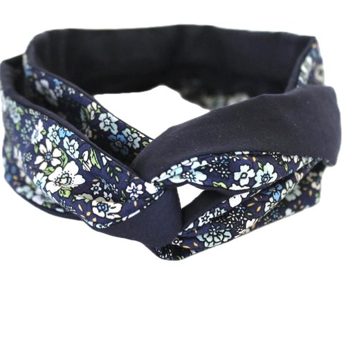 Bandeau cheveux rigide femme imprimé fleurs bleu
