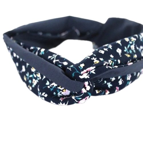 Bandeau cheveux rigide femme imprimé fleurs bleu