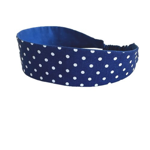 Bandeau cheveux femme pois bleu et blanc