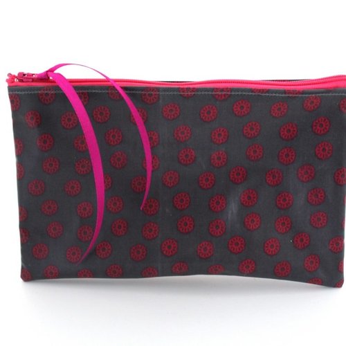 Pochette toile enduite grise et rose