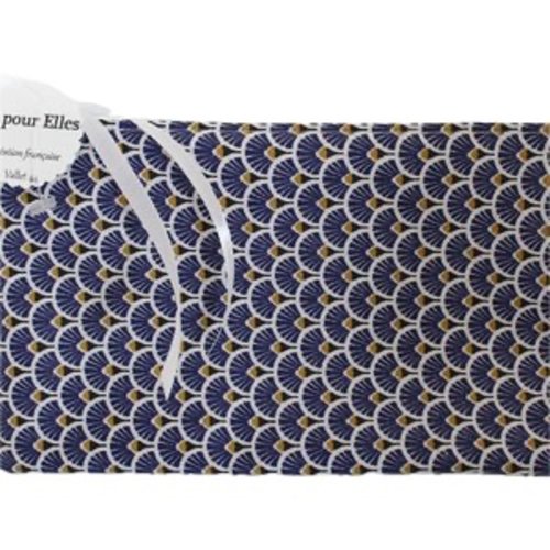Pochette masque toile enduite éventails bleu
