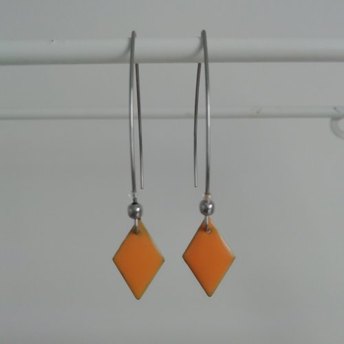 Boucles d'oreilles acier inoxydable hamecon sequins jaune orange