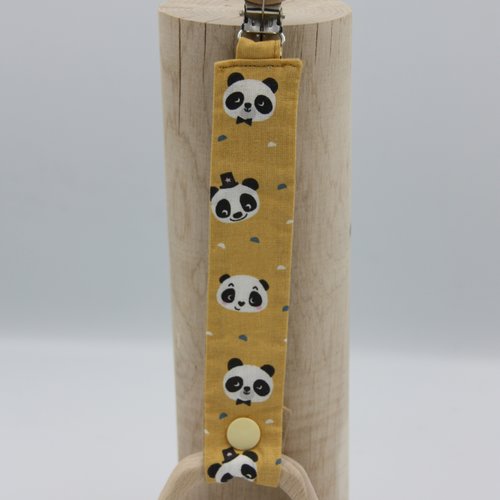 Attache-tétine thème panda attache bois