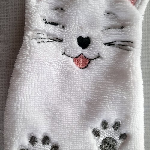 Gant de toilette enfant brodé blanc chat