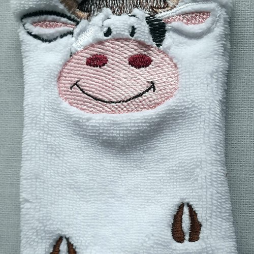 Gant de toilette enfant brodé blanc vache