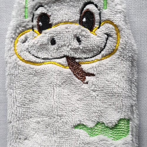 Gant de toilette enfant brodé gris perle serpent
