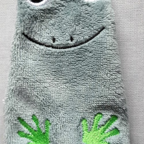 Gant de toilette enfant brodé vert pâle grenouille