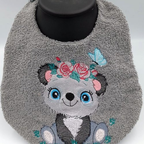 Bavoir  brodé machine "panda" 3-6 mois