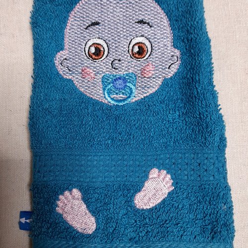 Gant de toilette enfant bleu  brodé bébé garçon
