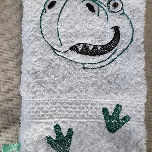 Gant de toilette enfant gris brodé dinosaure