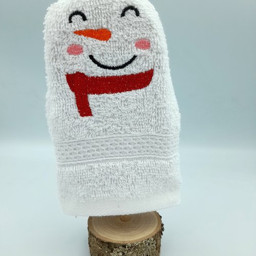 Gant de toilette enfant brodé blanc bonhommede neige