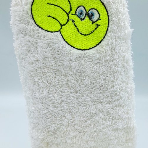 Gant de toilette enfant brodé blanc smiley
