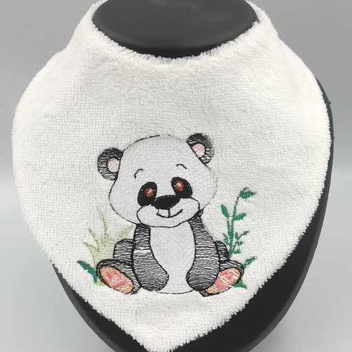 Bavoir  brodé machine "panda" 0-3 mois