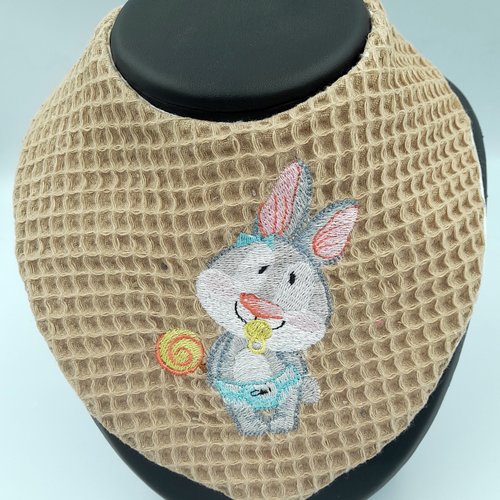 Bavoir  brodé machine "lapin" 0-3 mois