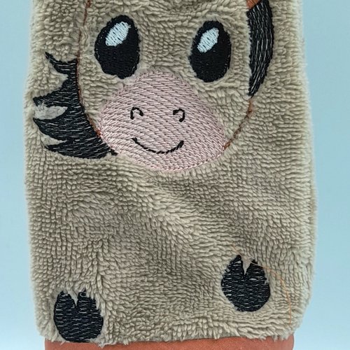 Gant de toilette enfant brodé brun cheval