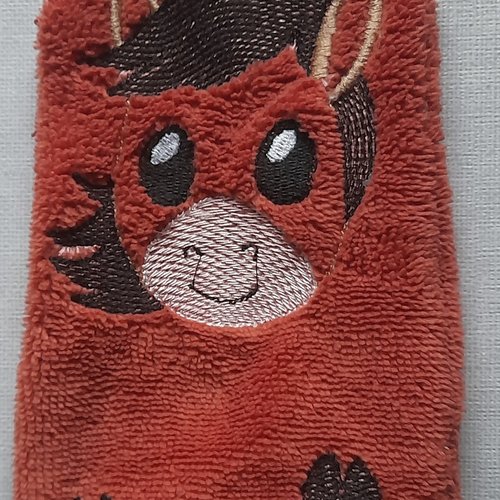 Gant de toilette enfant brodé marron cheval