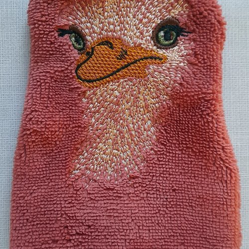 Gant de toilette enfant brodé marron autruche