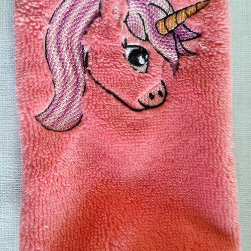 Gant de toilette enfant brodé rose licorne
