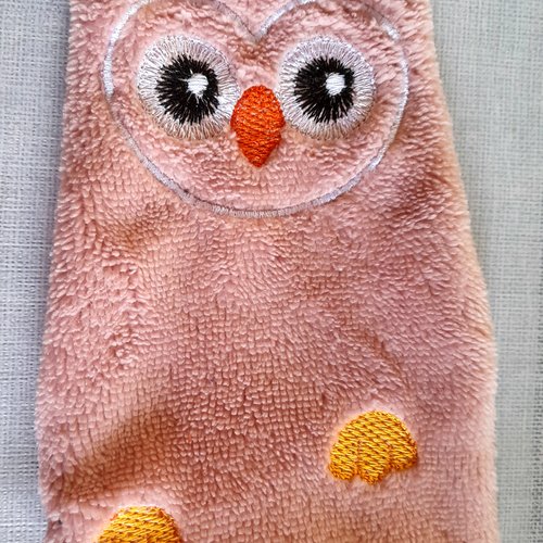 Gant de toilette enfant éponge bambou beige rosé brodé chouette