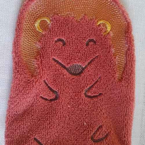 Gant de toilette enfant éponge bambou marron brodé hérisson